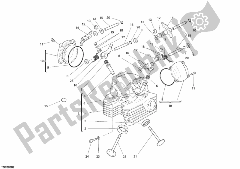 All parts for the Vertical Cylinder Head of the Ducati Sportclassic GT 1000 USA 2009